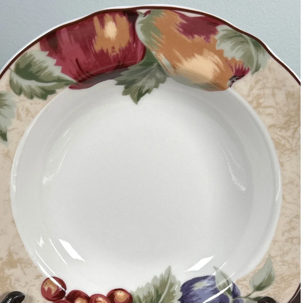 Noble Excellence Napa Valley Fruit Rimmed Soup Bowls Grapes Plums Pears THREE
